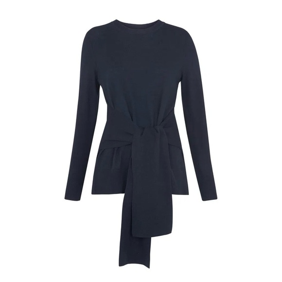 Whistles Tie Front Knit Sweater Size Small Navy Blue Crewneck Cotton Wool EUC - Picture 1 of 6